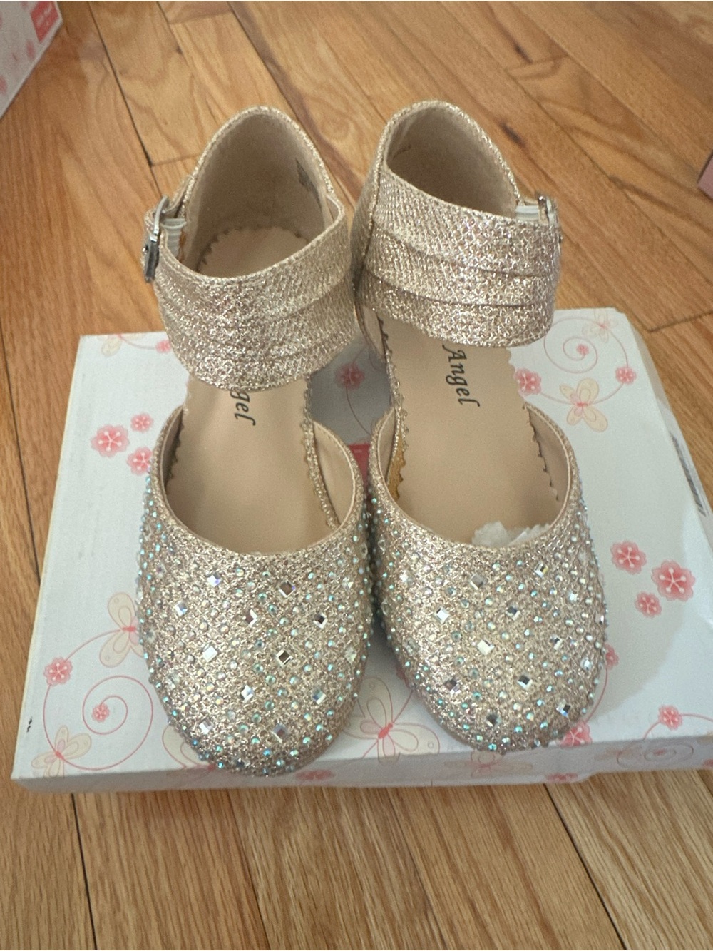 Angel Girls' Glittery Champagne Ankle-Strap Dress Shoes